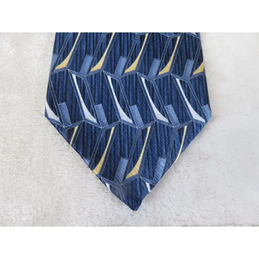 Vintage Arrow Tie 100% Silk Geometric Blue Designer USA Men's Neck Tie 4
